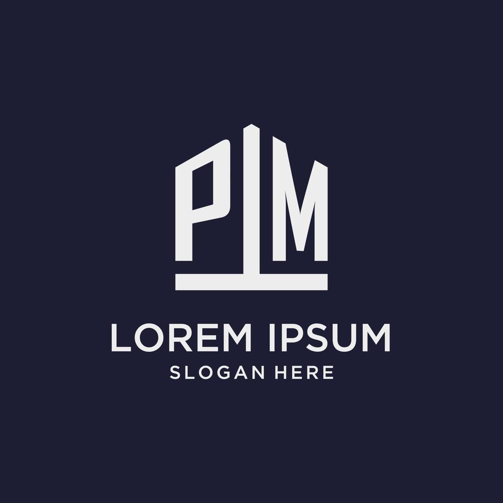 pm iniziale monogramma logo design con pentagono forma stile vettore