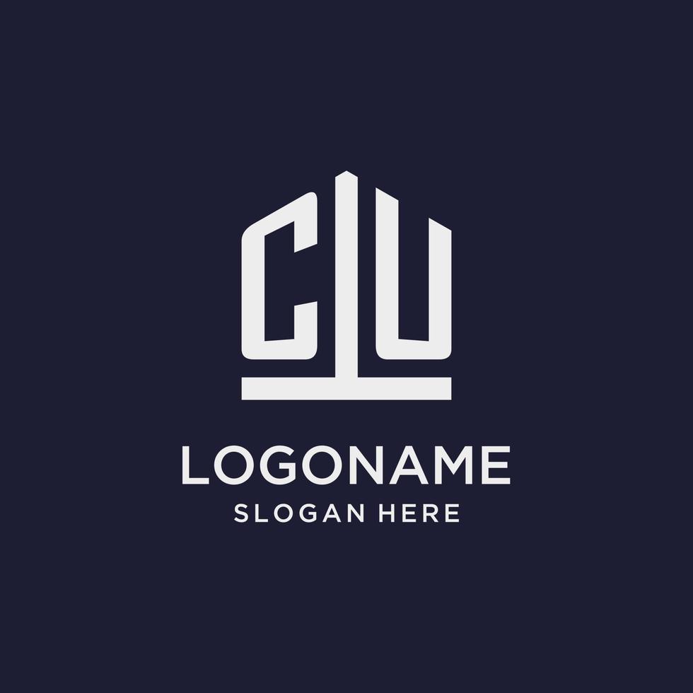 cu iniziale monogramma logo design con pentagono forma stile vettore