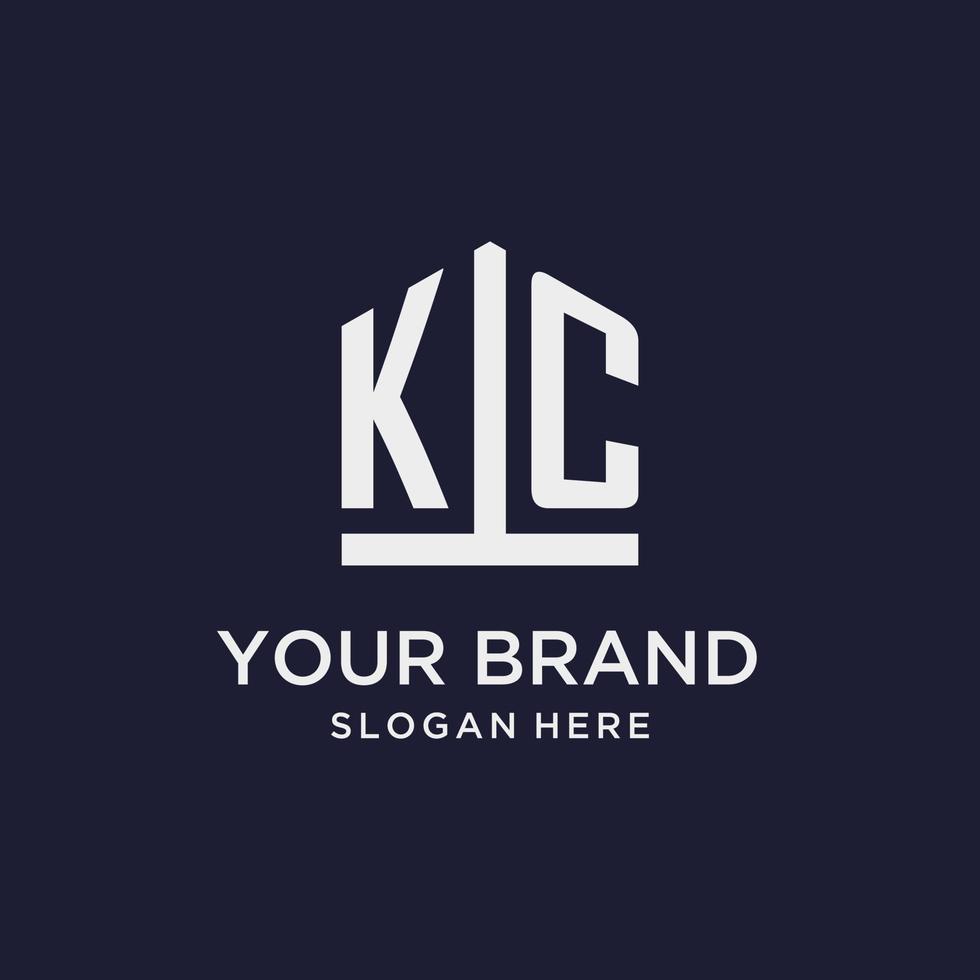 kc iniziale monogramma logo design con pentagono forma stile vettore