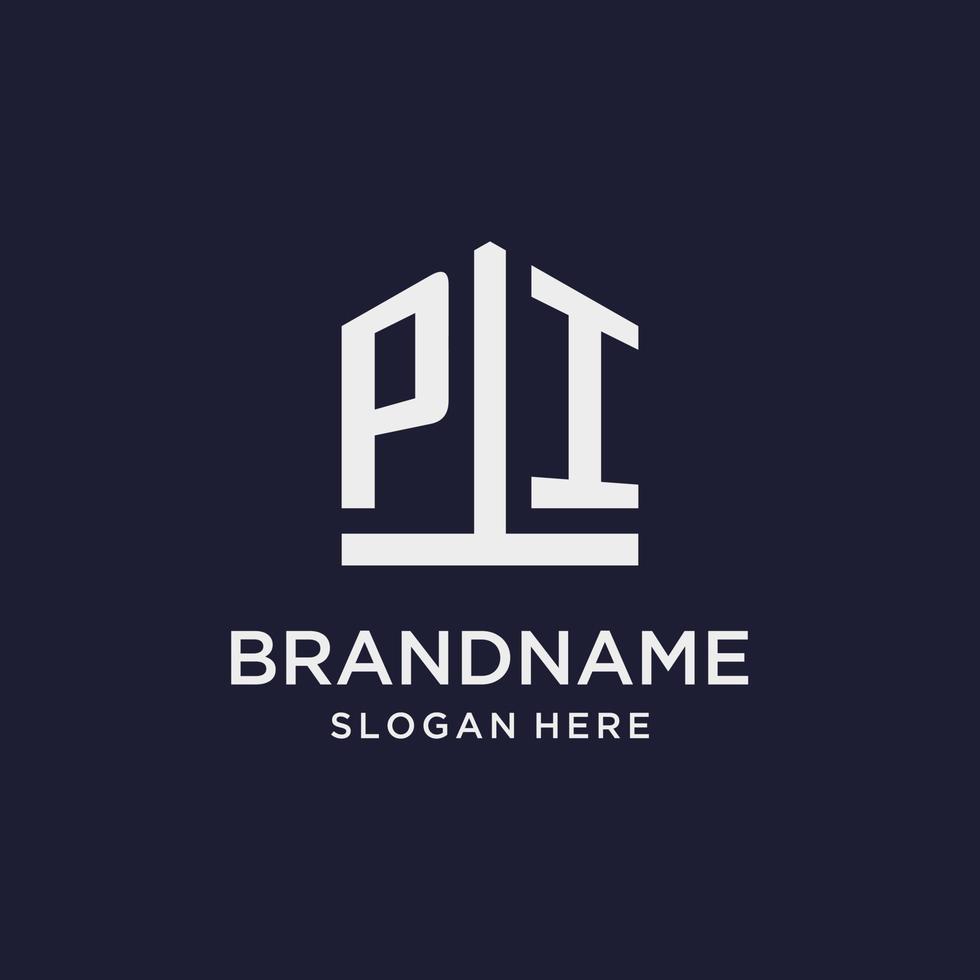 pi iniziale monogramma logo design con pentagono forma stile vettore