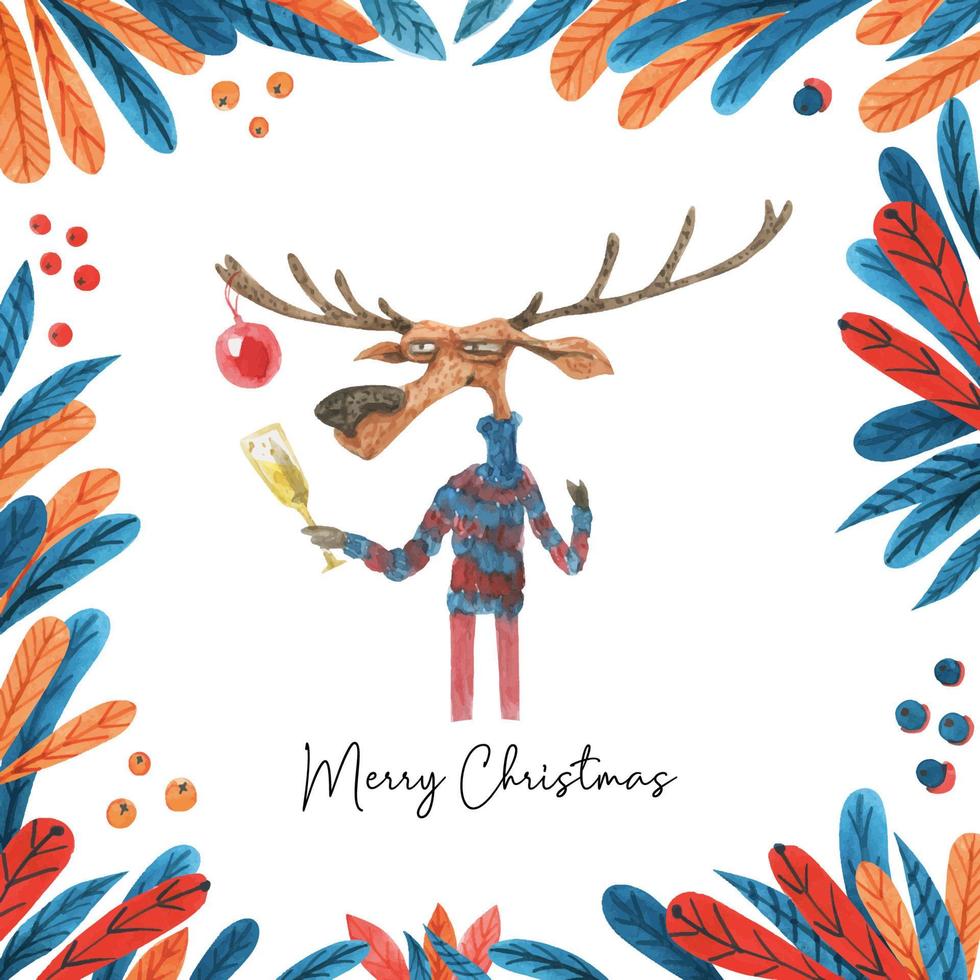 Natale acquerello illustrazione con potabile cervo vettore