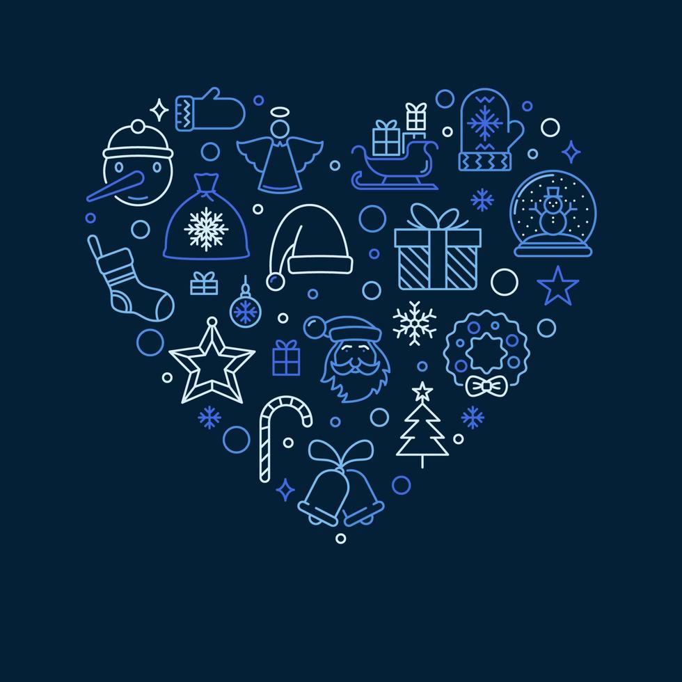 allegro Natale carta a forma di cuore blu schema design vettore