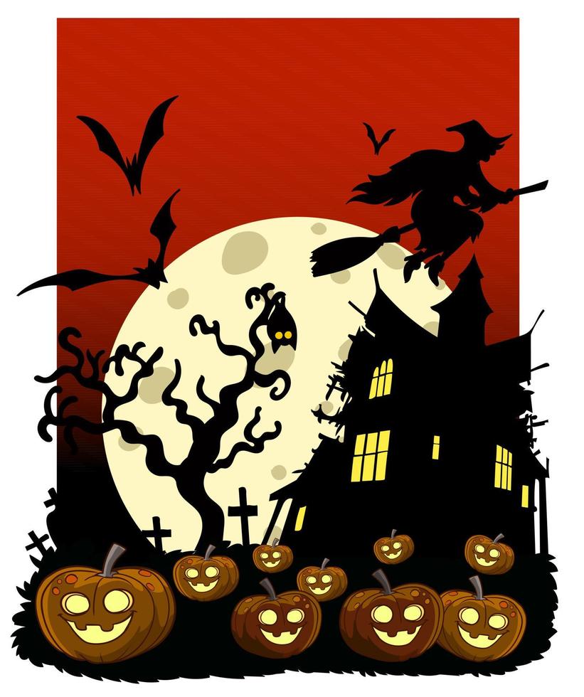 Halloween terribile vettore sfondo con castello. astratto classico autunno carta.felice Halloween. strega volare al di sopra di il Luna.