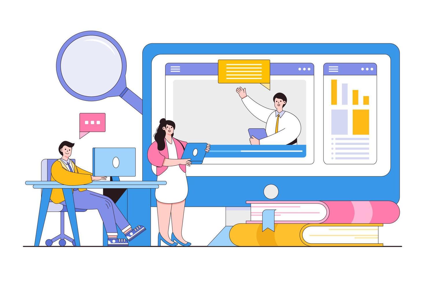 piatto attività commerciale in linea formazione corso concetto. schema design stile minimo vettore illustrazione