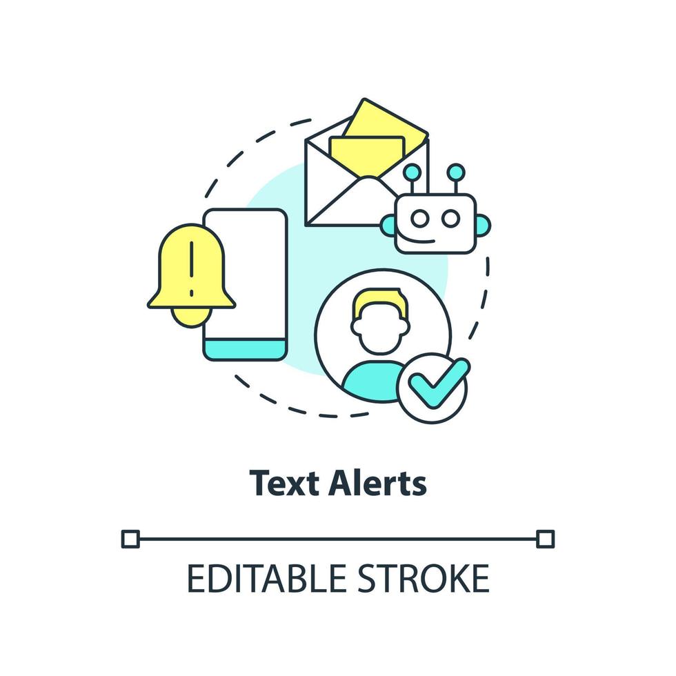 testo avvisi concetto icona. automatico notifica. digitalizzazione bancario astratto idea magro linea illustrazione. isolato schema disegno. modificabile ictus. vettore