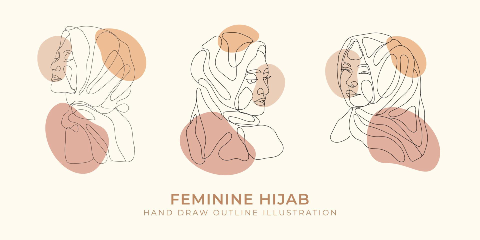 mano disegnare femminile hijab schema con forme decorativo illustrazione vettore