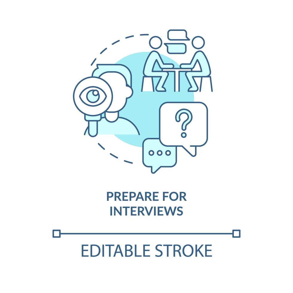 preparare per interviste turchese concetto icona. applicare per posizione. dati scienziato astratto idea magro linea illustrazione. isolato schema disegno. modificabile ictus. vettore