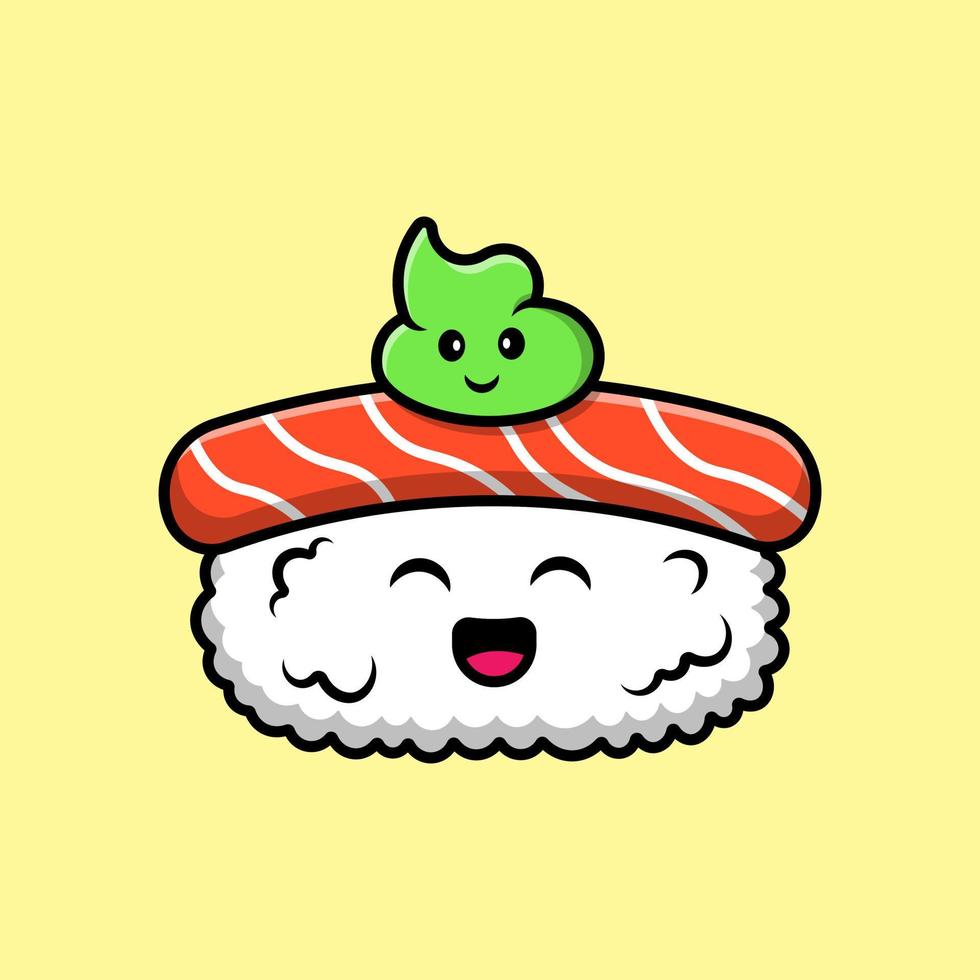 carino Sushi e wasabi cartone animato vettore icone illustrazione. piatto cartone animato concetto. adatto per qualunque creativo progetto.