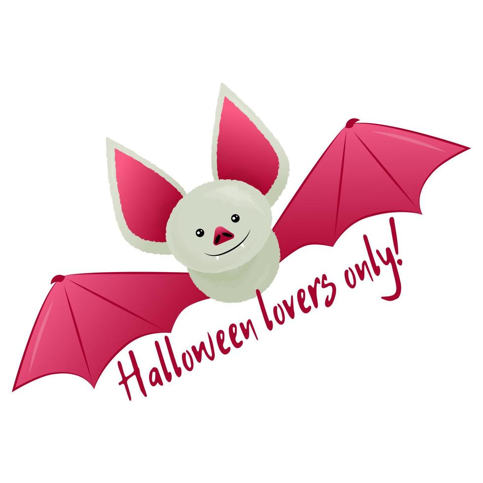 autunno vacanza Halloween. divertente pipistrello con enorme rosa orecchie e acuto zanne. un infausto vacanza con trucchi e tratta. illustrazione nel cartone animato stile. vettore