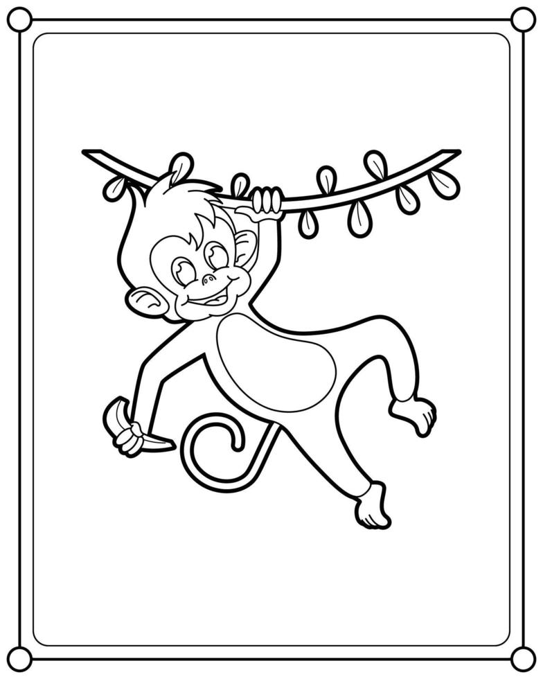 scimmia che tiene banana adatta per l'illustrazione di vettore della pagina da colorare dei bambini