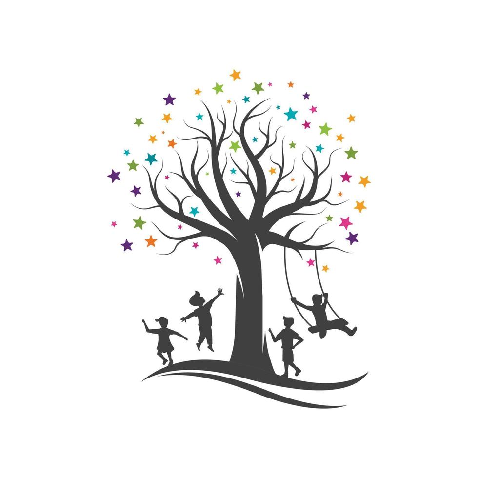bambini albero logo vettore icona design illustrazione
