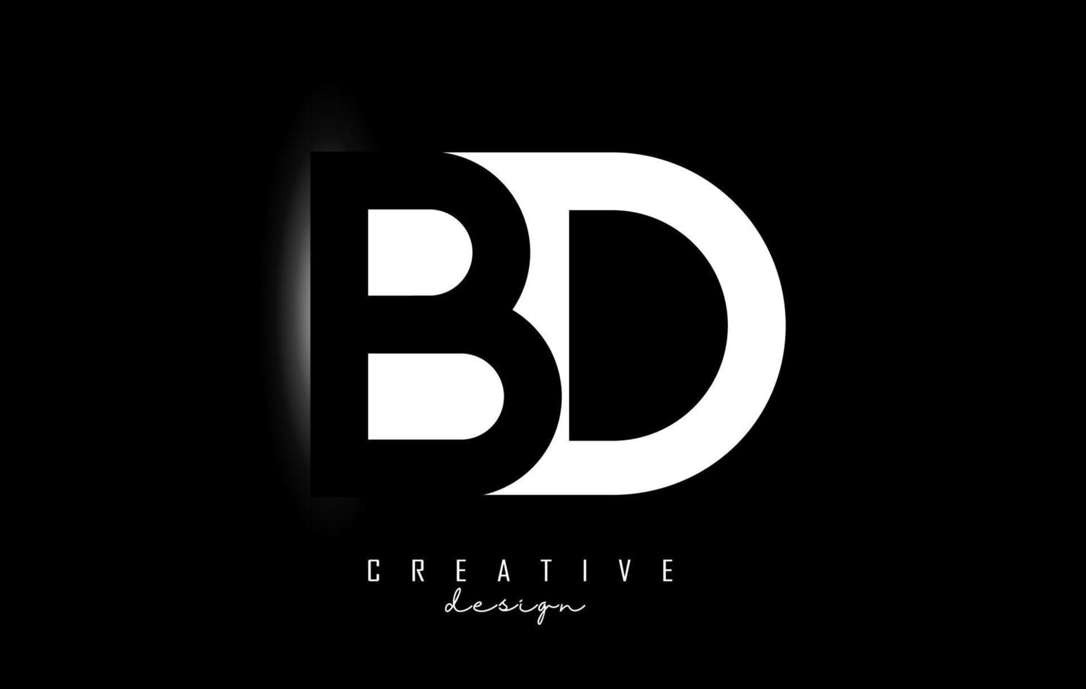 lettere bd logo bianco spazio design su un' nero sfondo. lettere B e d con geometrico tipografia. vettore