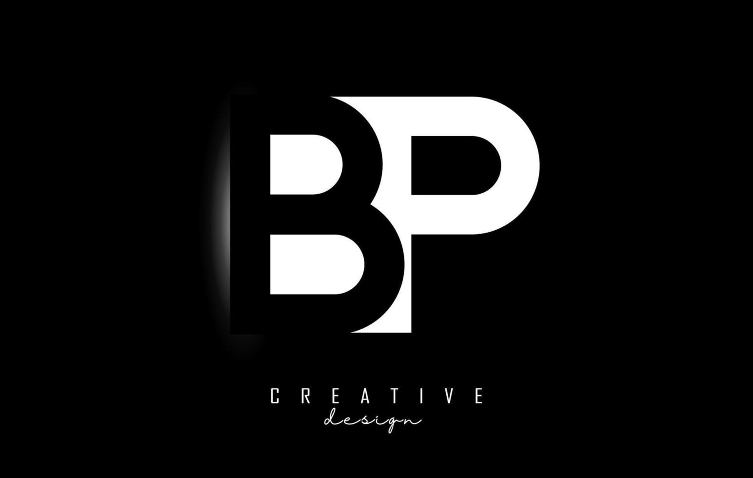 lettere bp logo con negativo spazio design su un' nero sfondo. lettere B e p con geometrico tipografia. vettore
