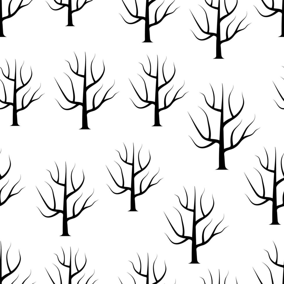 senza soluzione di continuità nero e bianca curvo alberi senza le foglie sfondi. vettore foresta senza soluzione di continuità struttura.