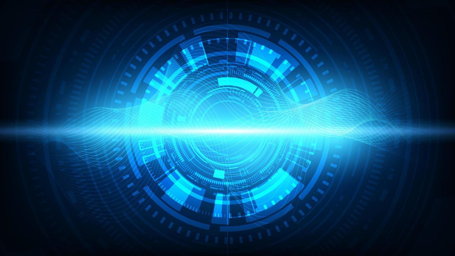 vettore astratto tecnologia cerchio circuito tavola blu leggero innovazione concetto su buio sfondo.