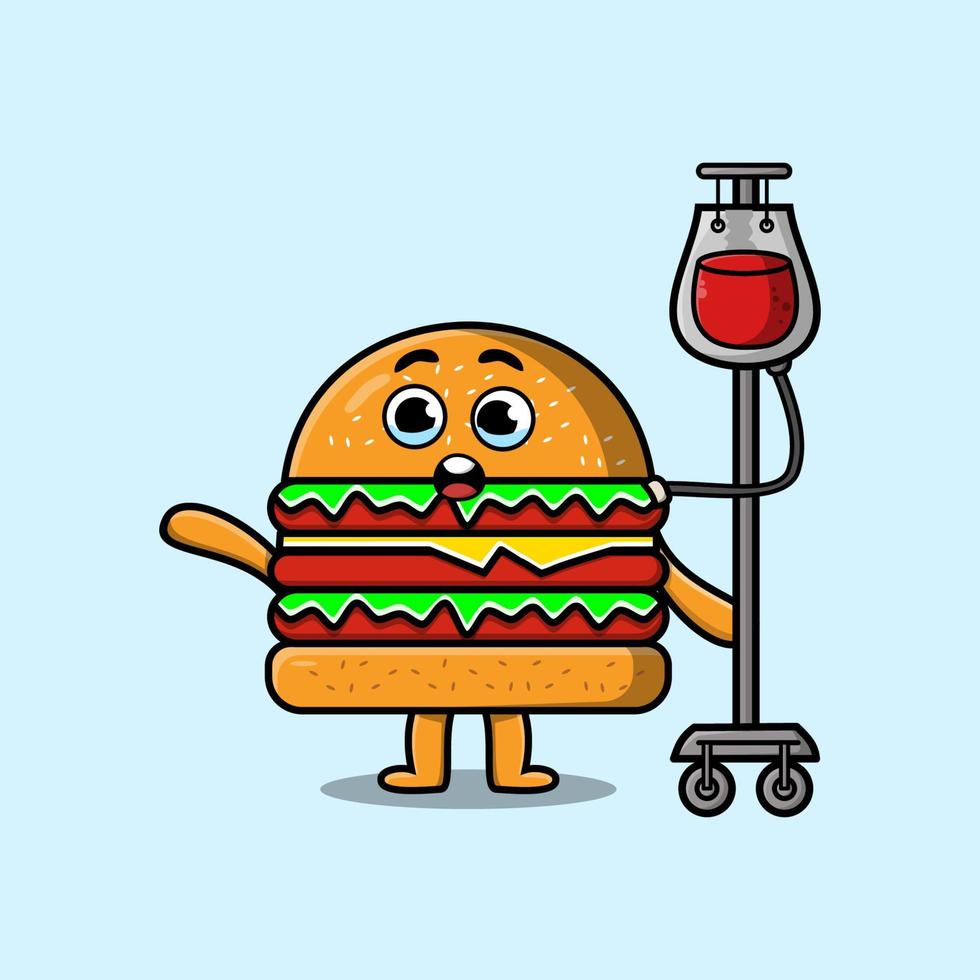carino cartone animato di hamburger avendo sangue trasfusione vettore