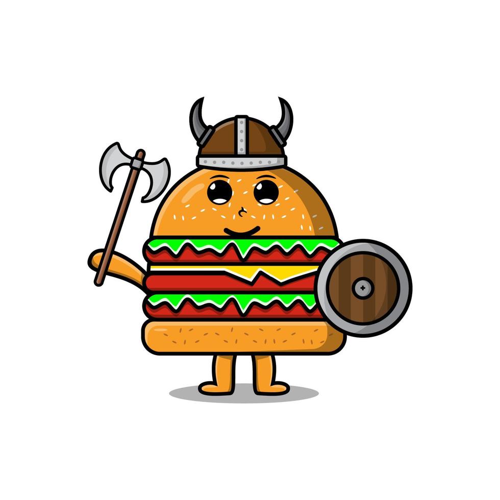 cartone animato personaggio hamburger vichingo pirata Tenere ascia vettore