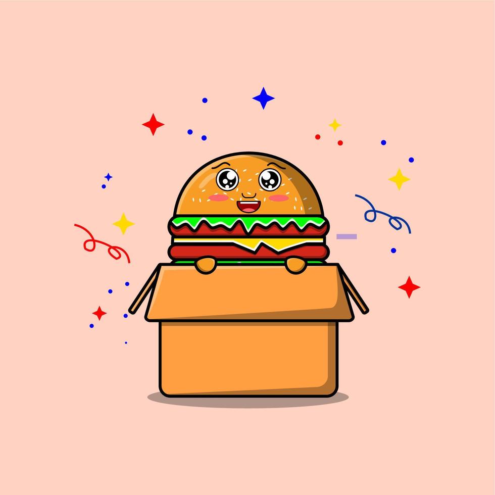 carino cartone animato hamburger personaggio In arrivo su a partire dal scatola vettore