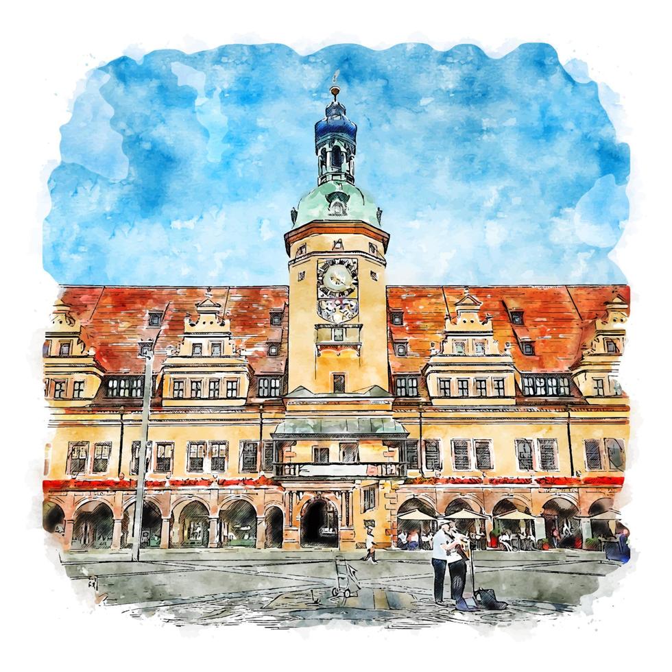 altes Rathaus Germania acquerello schizzo mano disegnato illustrazione vettore