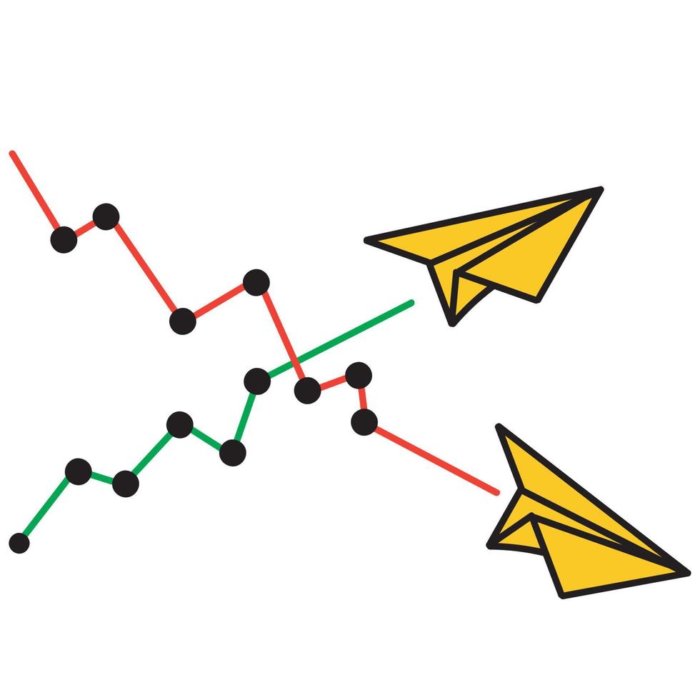 mano disegnato scarabocchio crescita e far cadere grafico piace carta aereo illustrazione vettore