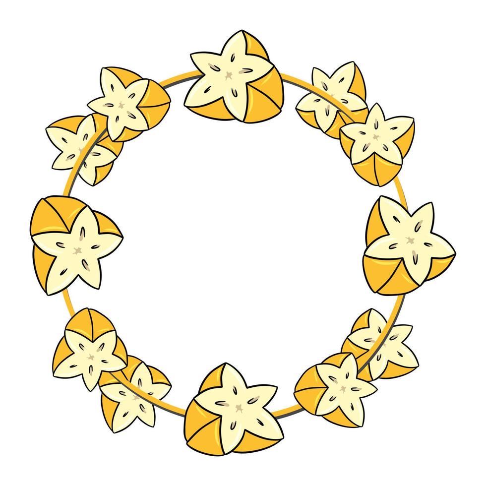il giro telaio, luminosa giallo succoso metà di tropicale frutta carambole, copia spazio, vettore illustrazione nel cartone animato stile