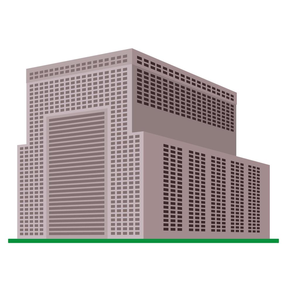 un' moderno grattacielo edificio su un' bianca sfondo. Visualizza di il edificio a partire dal il parte inferiore. isometrico vettore illustrazione.