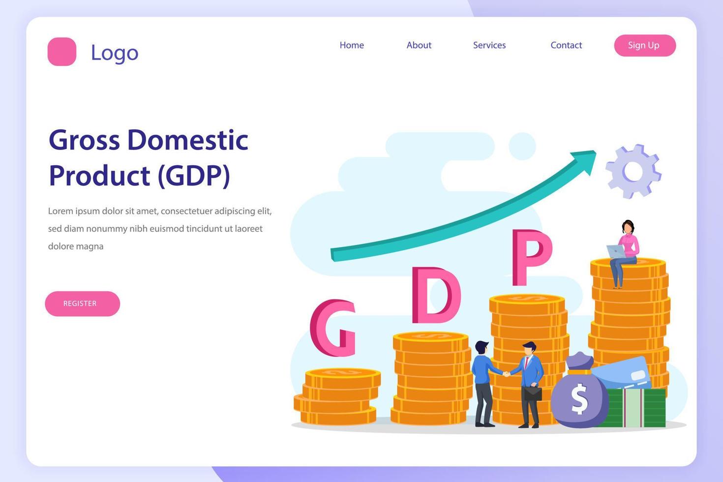 schifoso domestico Prodotto o gdp statistico concetto. atterraggio pagina sito web piatto vettore modello.