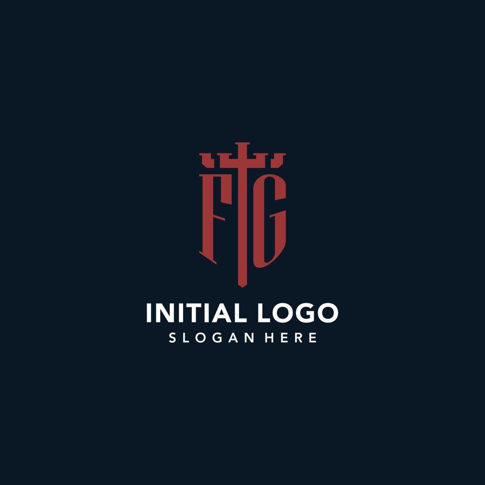 fg iniziale monogramma loghi con spada e scudo forma design vettore
