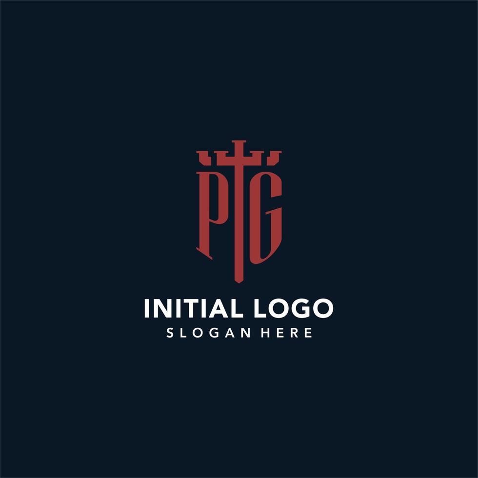 pg iniziale monogramma loghi con spada e scudo forma design vettore