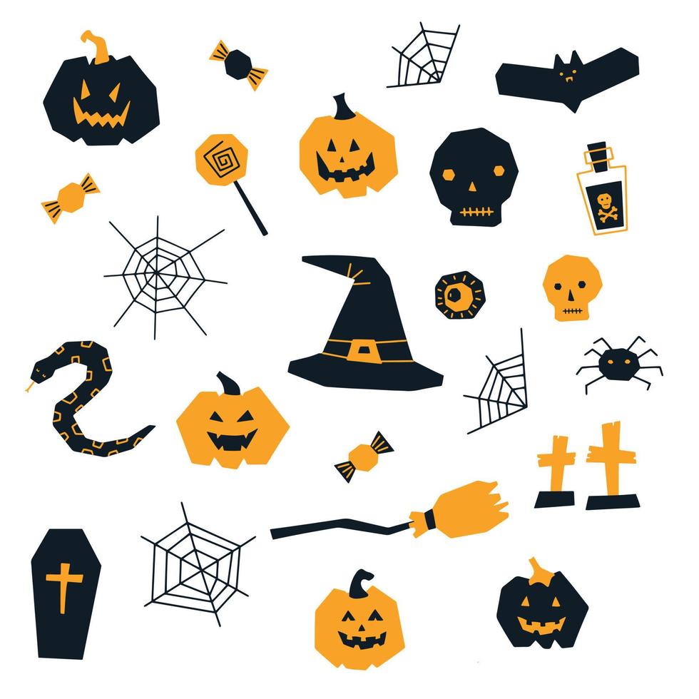 collezione di carino Halloween scarabocchio vettore elementi come come zucca, ragno, scala, scopa