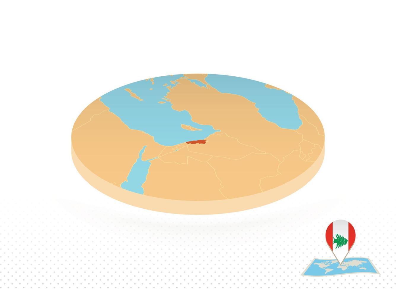 Libano carta geografica progettato nel isometrico stile, arancia cerchio carta geografica. vettore