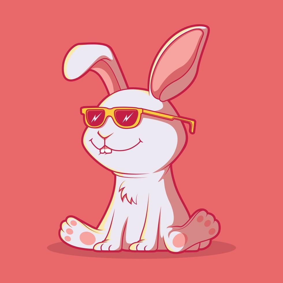carino coniglio personaggio con occhiali da sole vettore illustrazione. animale, divertente, portafortuna design concetto.