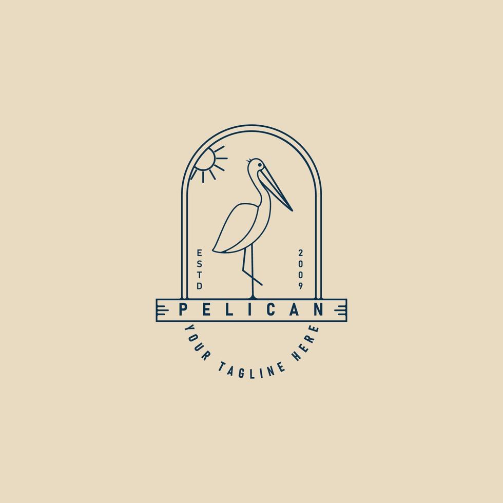 pellicano uccello linea arte logo ,insieme a emblema e sole vettore illustrazione design