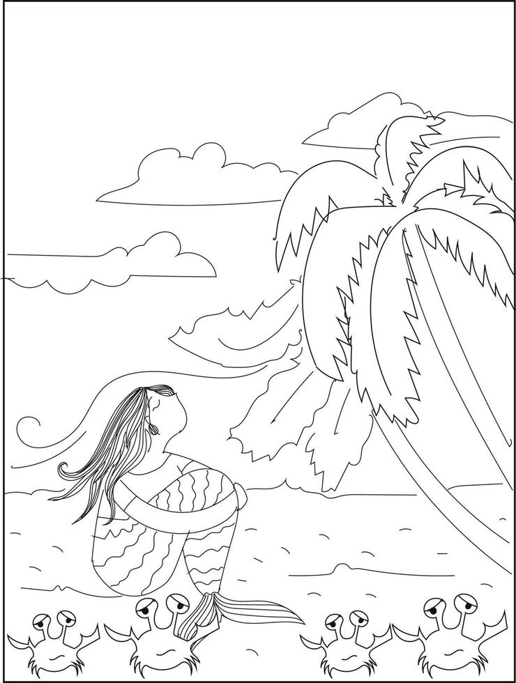 carino sirena colorazione libro. vettore nero e bianca colorazione pagina.