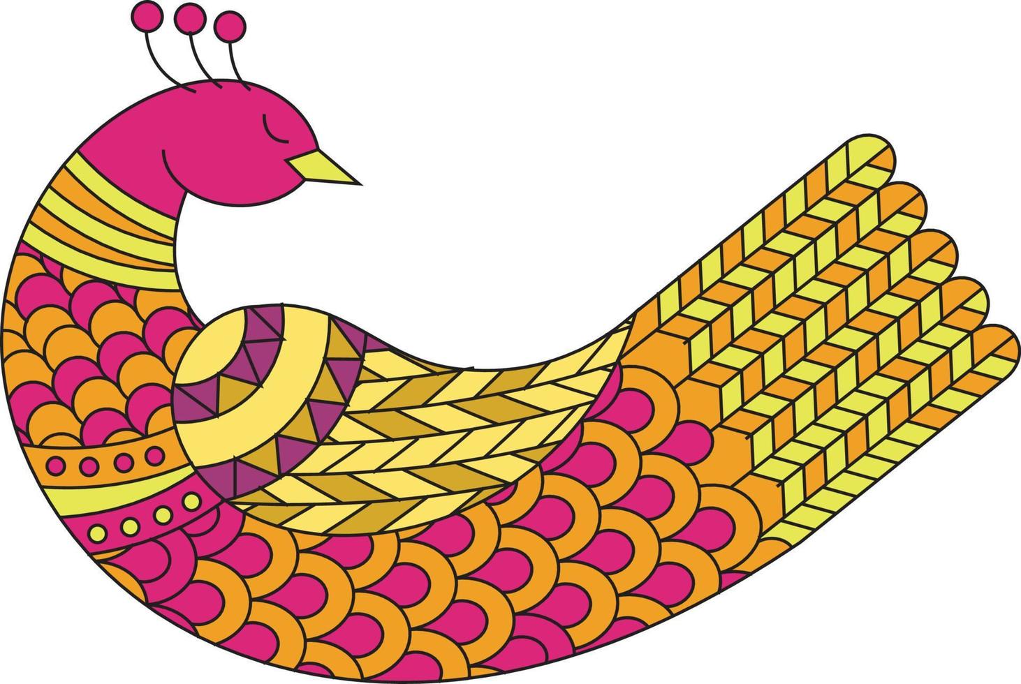 popolare arte ornamentale uccello, ispirato di indiano popolare arte kalamcari, per carte, scrapbooking, Stampa, regalo avvolgere, produzione, e casa arredamento. vettore