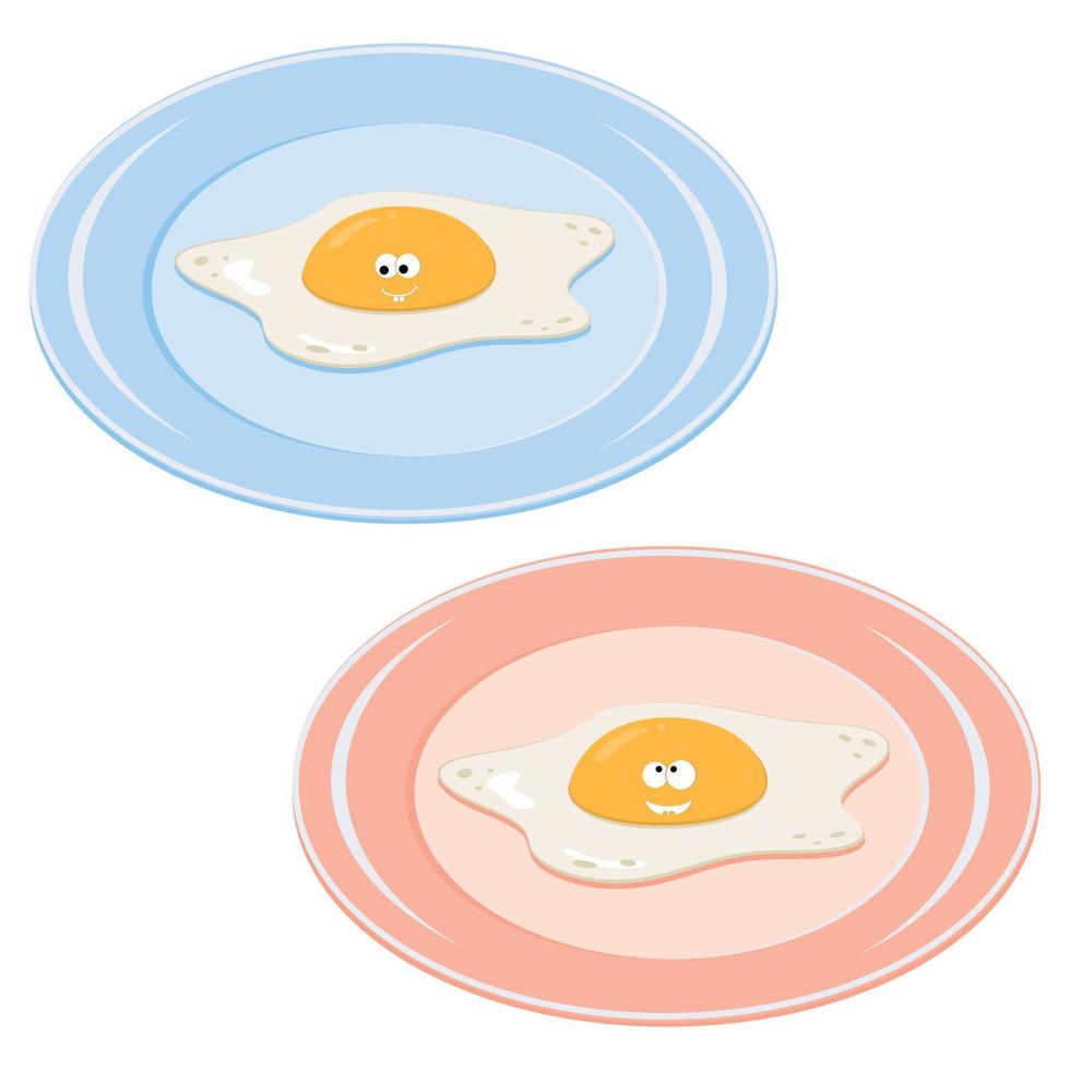 fritte kawaii uovo su un' piatto, colore isolato vettore illustrazione nel cartone animato stile