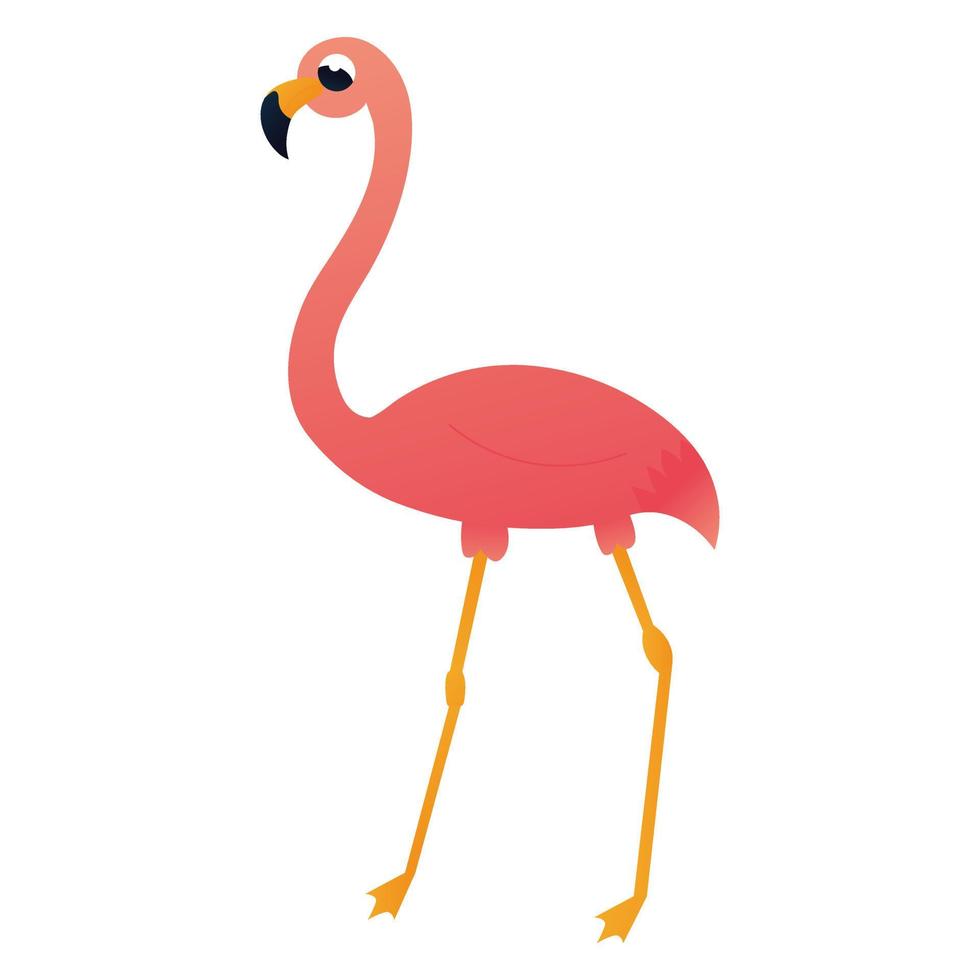 cartone animato rosa fenicottero personaggio nel infantile stile, zoo animale isolato su bianca sfondo, design elemento per manifesto o modello, africano tropicale fauna vettore