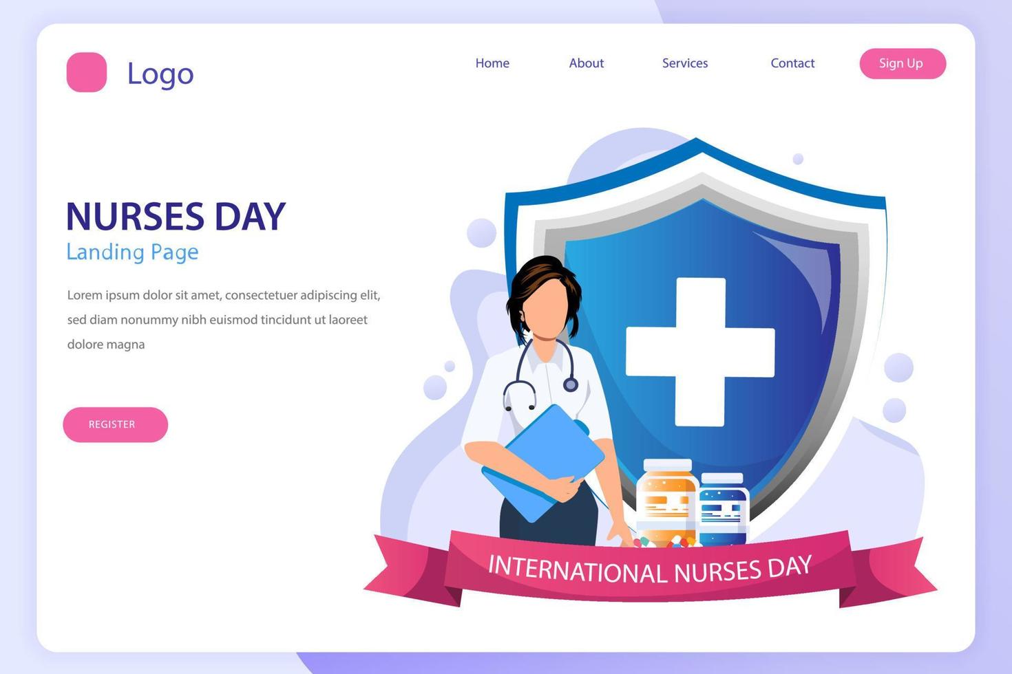 internazionale infermiera giorno atterraggio pagina sito web piatto vettore modello