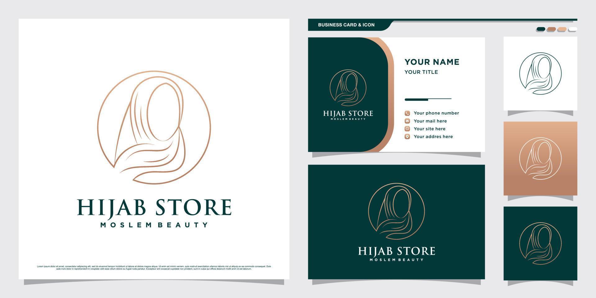 hijab donne logo design con linea arte stile e attività commerciale carta modello vettore