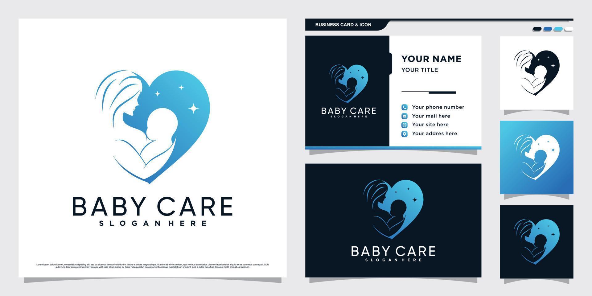 bambino cura logo design illustrazione con cuore forma concetto e attività commerciale carta modello vettore