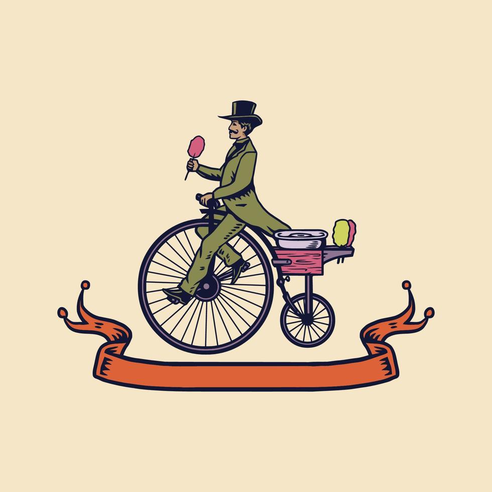 cotone caramella e classico bicicletta illustrazione utilizzando un' mano disegno stile ha continuato con digitale colorazione, Questo è un' combinazione di mano disegno stile e digitale colore vettore