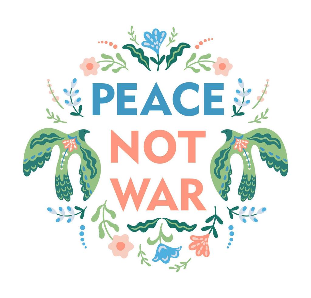 anti guerra illustrazione. colomba di pace e fiori. vettore modello per carta, manifesto, aviatore e altro uso