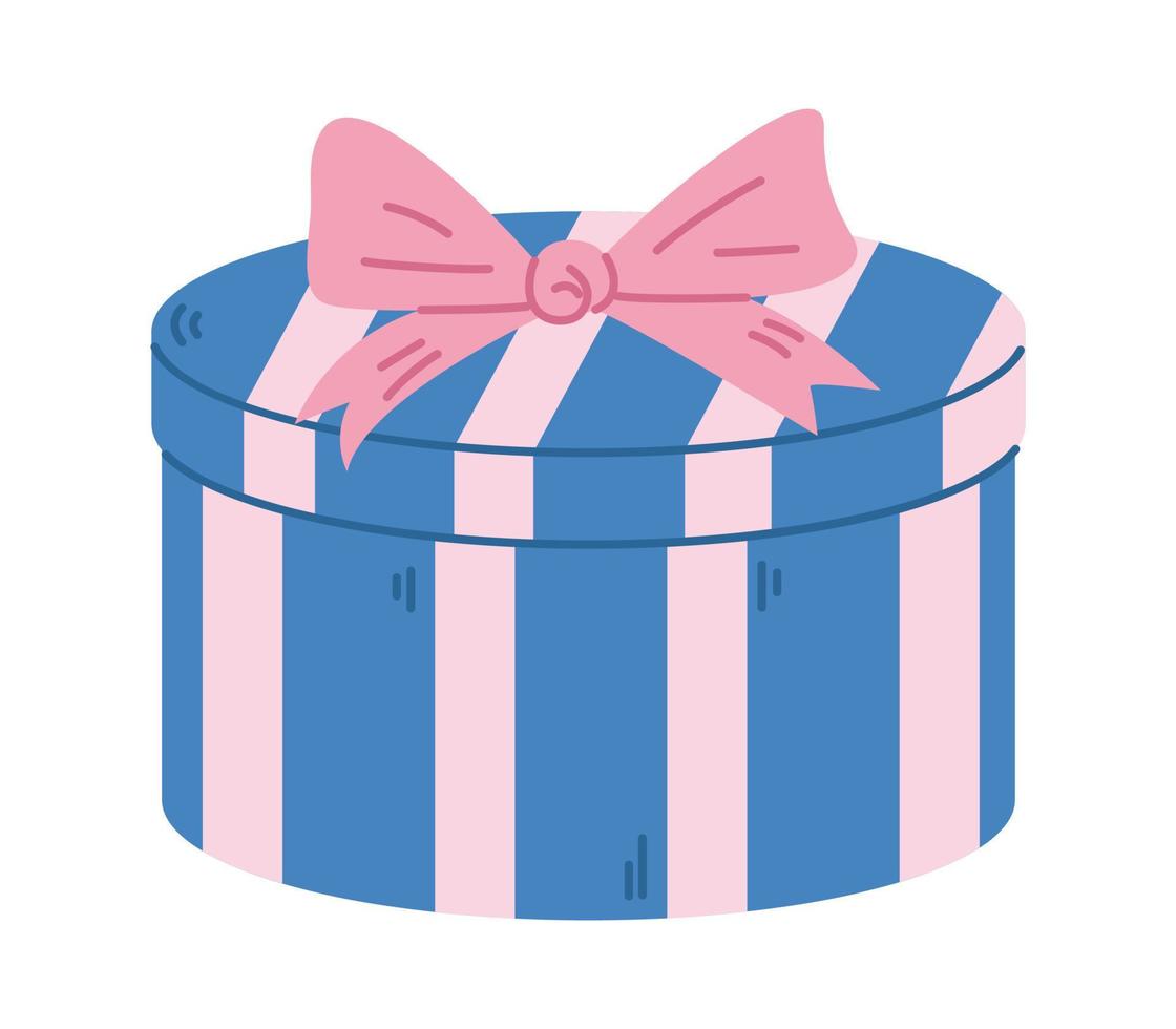vettore a strisce regalo scatola. il giro scatola con arco. blu e rosa regalo. regalo per Natale, compleanno o altro celebrazione.