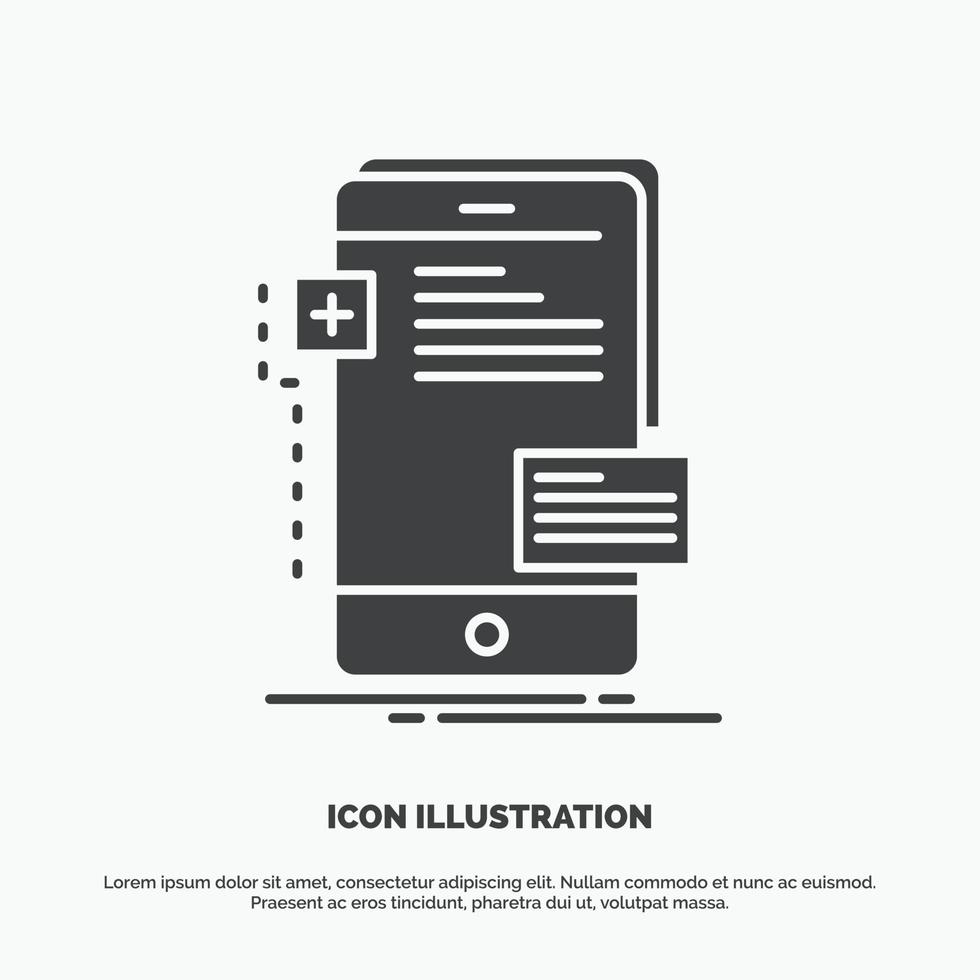 fine frontale. interfaccia. mobile. Telefono. sviluppatore icona. glifo vettore grigio simbolo per ui e ux. sito web o mobile applicazione