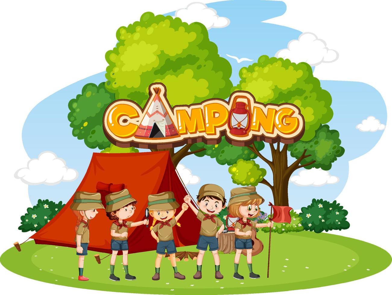 all'aperto campeggio con esploratore bambini vettore