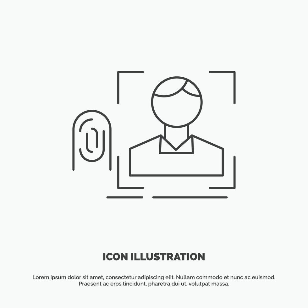 dito. impronta digitale. riconoscimento. scansione. lettura icona. linea vettore grigio simbolo per ui e ux. sito web o mobile applicazione