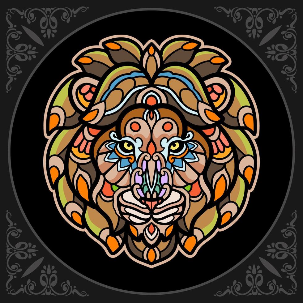 colorato Leone testa mandala arti isolato su nero sfondo vettore