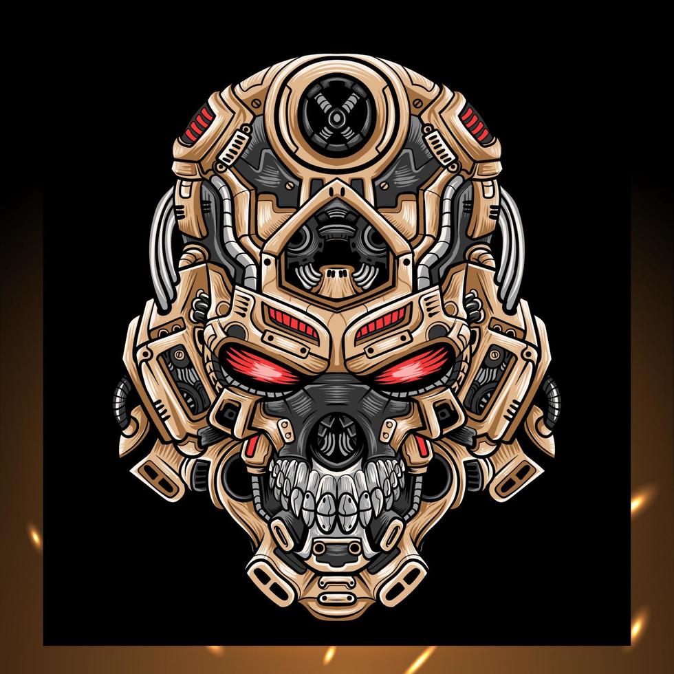 cranio testa robot mascotte. esport logo design vettore