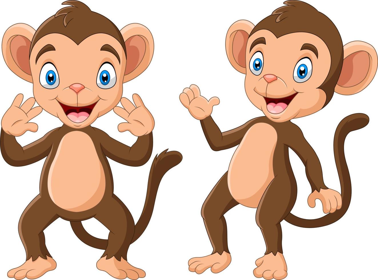 cartone animato contento scimmia agitando mano vettore
