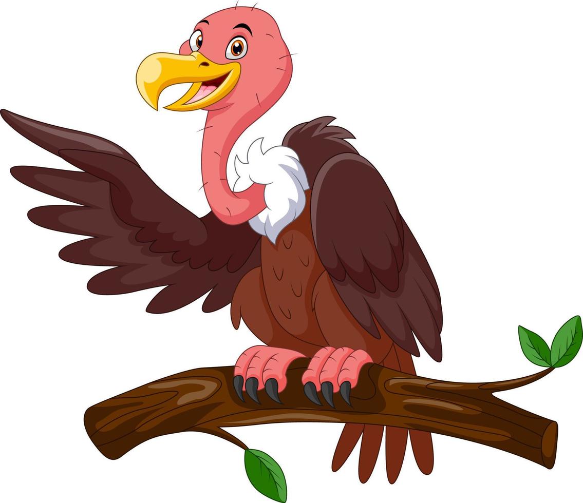 carino cartone animato avvoltoio In piedi su un' ramo vettore